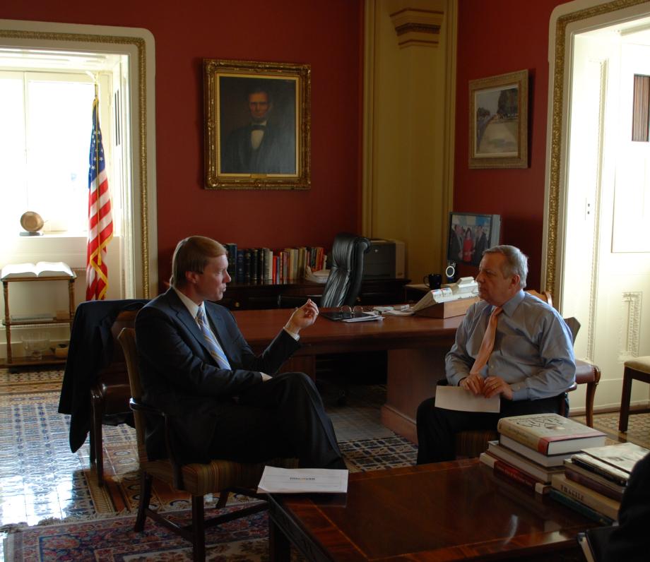 Durbin met with David Nelms, the CEO of Discover Financial Services, to discuss credit card reform.